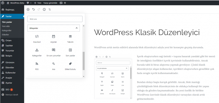 WordPress Klasik Düzenleyici