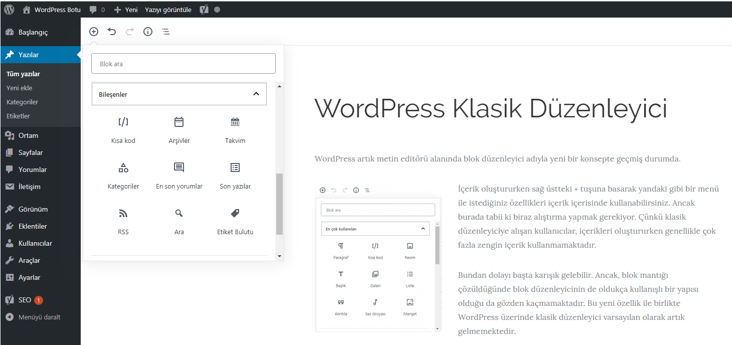 WordPress Klasik Düzenleyici